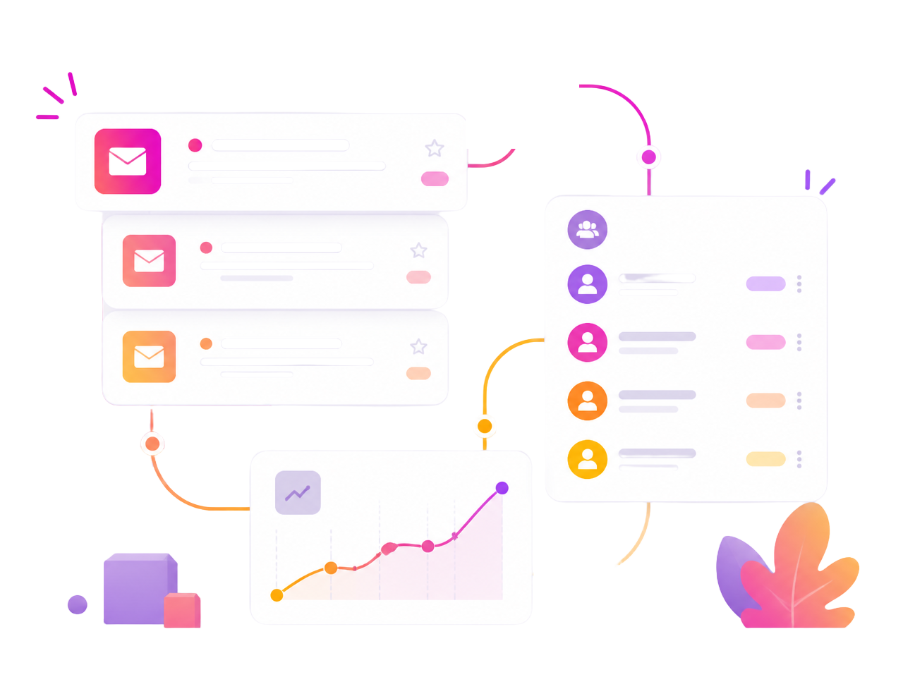Illustration of Nodal organizing leads, email sequences and campaign analytics